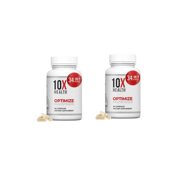 10X Health Optimize Methylated Multivitamin for Men & Women - 34 in 1 Formula with 800 Mcg of Vitamin B12, Vitamin E, 5-MTHF, B Complex, NAC, Magnesium & Zinc Multivitamins - 90 Capsules 2 Pack