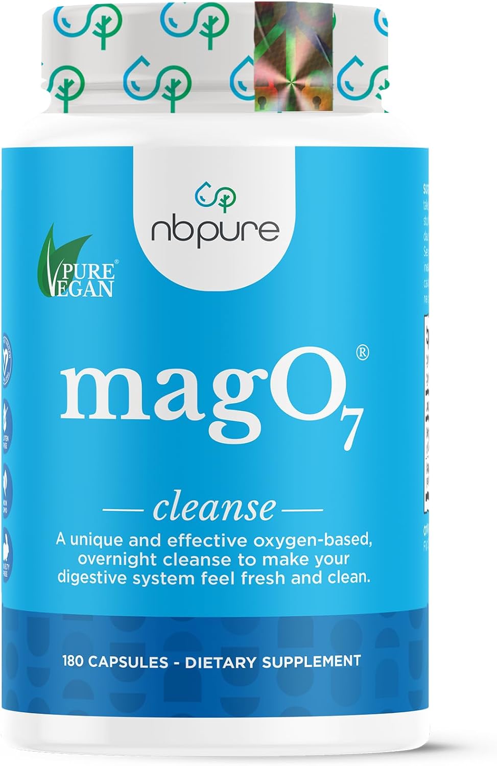 nbpure MagO7 - Natural Colon Cleanse & Detox - Occasional Constipation Relief, Stool Softening, & Bloating Support for Men & Women - Ozonated Magnesium Oxide, 180 Capsules