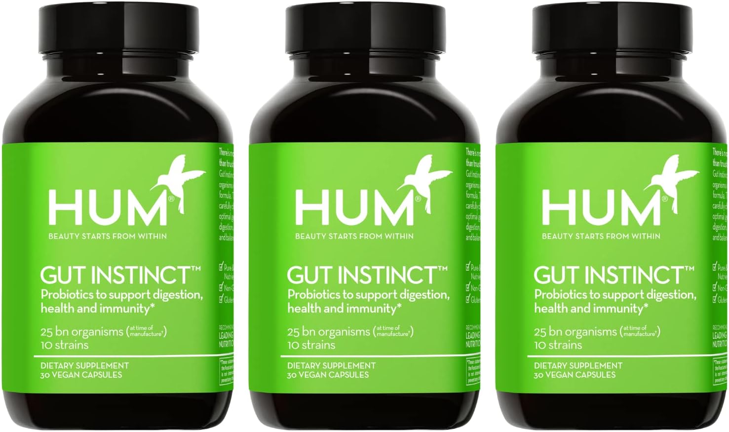 HUM Gut Instinct, Daily Probiotics for Digestive Health for Women and Men - Lactobacillus + Bifidobacterium Strains for Bloating, Immune Support + Healthy Gut Diversity (90-Count)