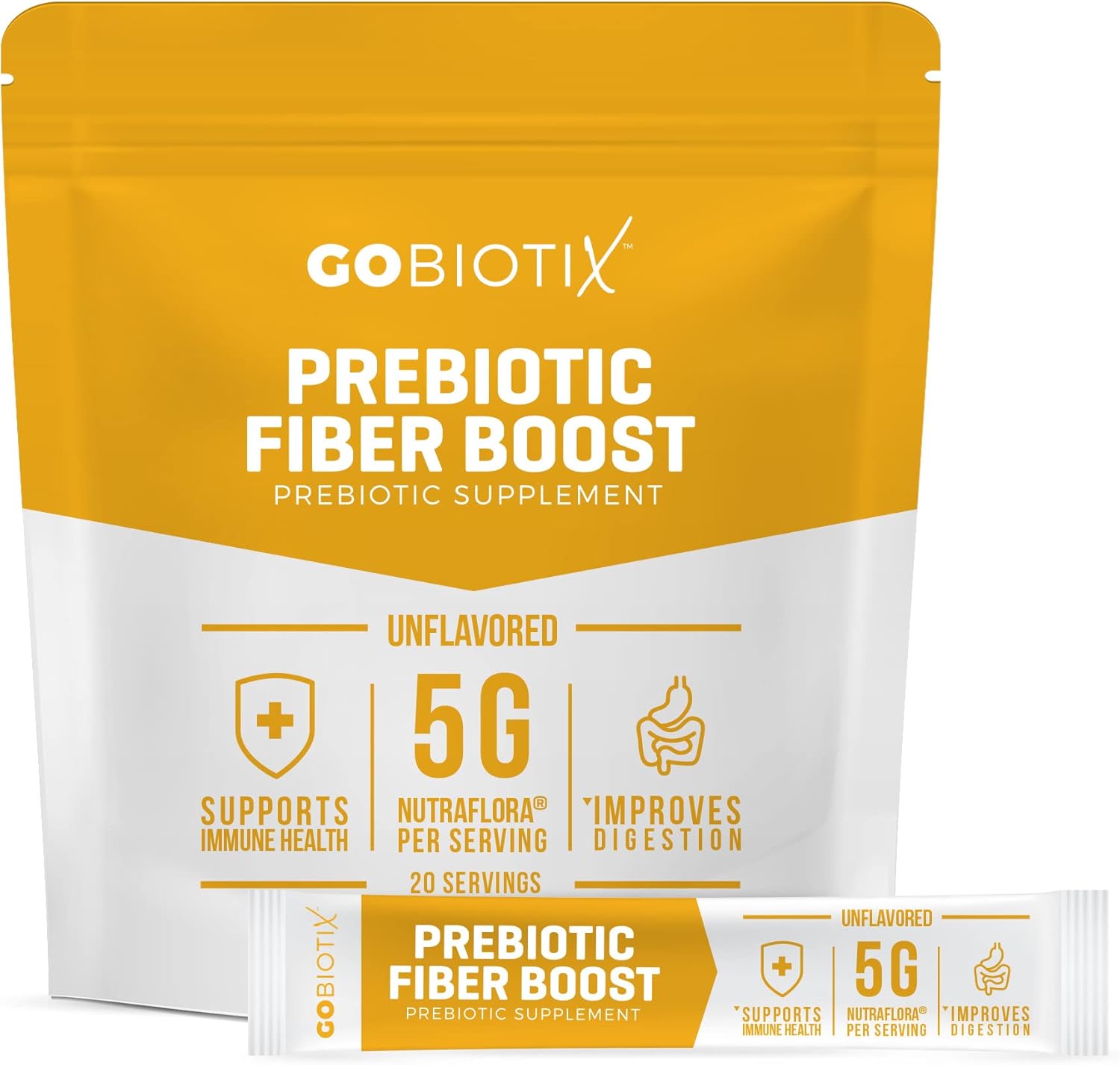 GoBiotix Prebiotic Fiber Supplement Powder for Digestive Health, Soluble Fiber for Gut Health, Gluten & Sugar Free, Keto, Vegan, 20 Servings (Travel)