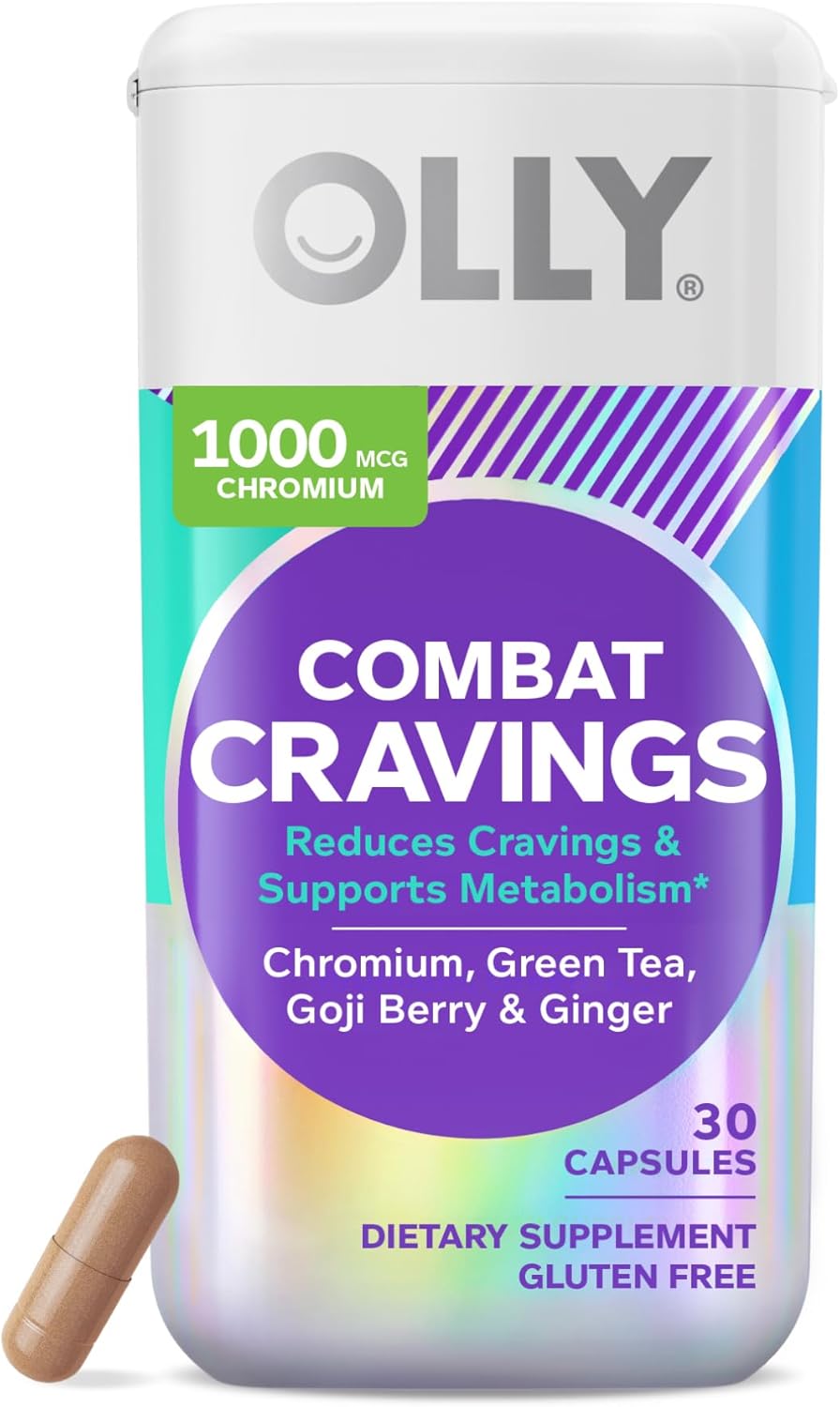 OLLY Combat Cravings, Metabolism & Energy Support Supplement,1000 mcg Chromium, Green Tea, Goji Berry, Ginger - 30 Count