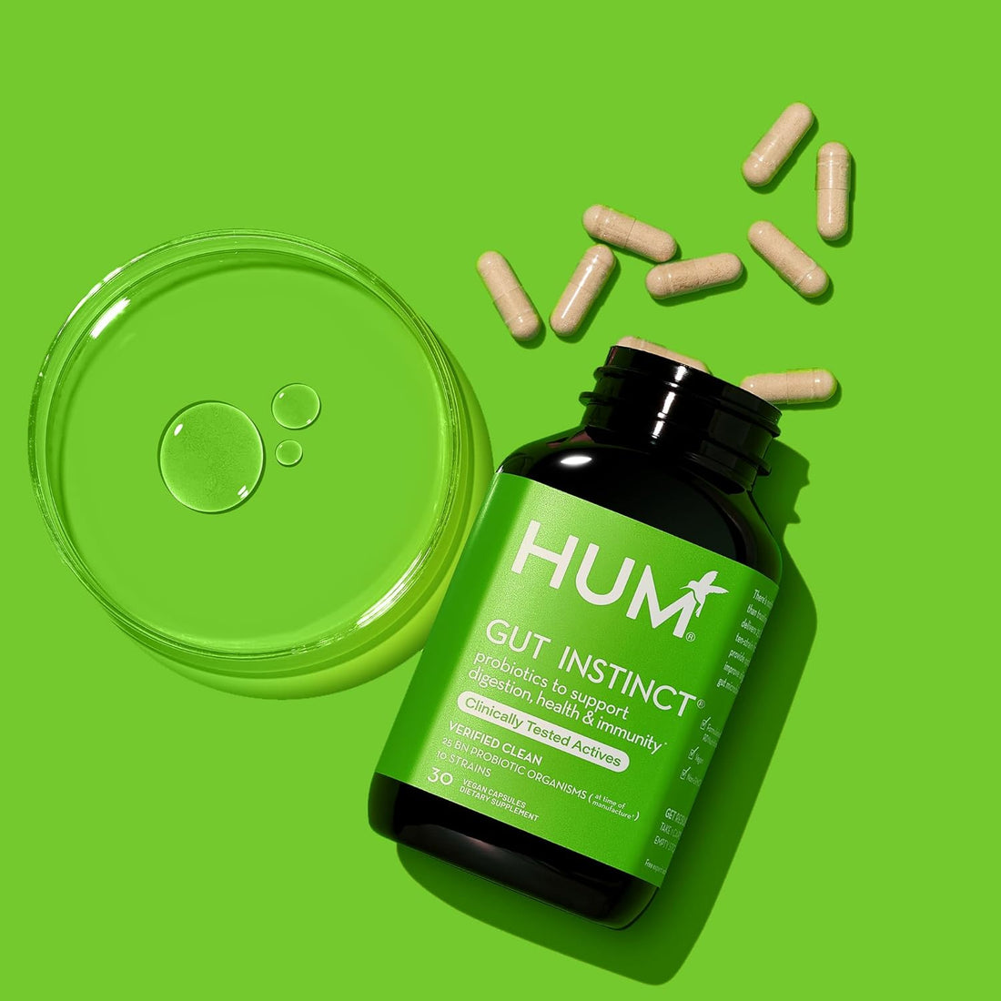 HUM Gut Instinct, Daily Probiotics for Digestive Health for Women and Men - Lactobacillus + Bifidobacterium Strains for Bloating, Immune Support + Healthy Gut Diversity (90-Count)