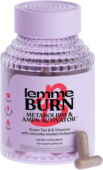 Lemme Burn - Metabolism, Belly Fat Burning + AMPK Activating Supplement for Men & Women w/Clinically Studied Actiponin Gynostemma, Green Tea Extract, Vitamins B6 & B12 - Gluten Free, 180 Count