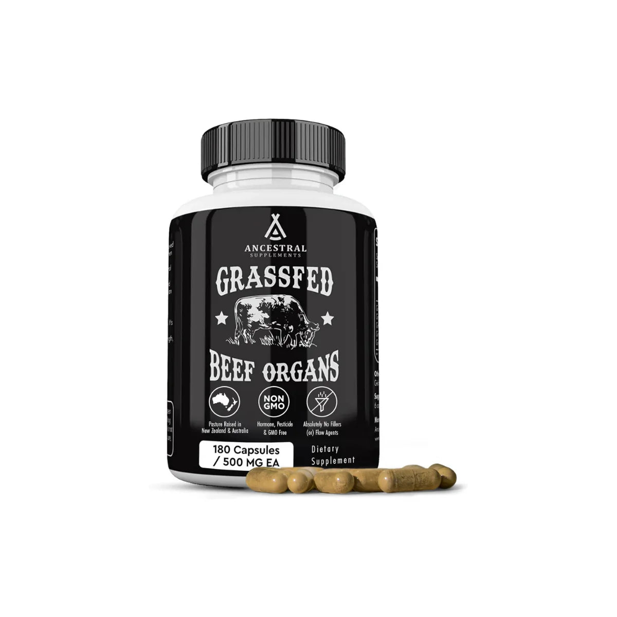 Grass Fed Beef Organ Supplement, Supports Whole Body Wellness with Proprietary Blend of Liver, Heart, Kidney, Pancreas, Spleen, Freeze-Dried Beef, Non-Gmo, 180 Capsules